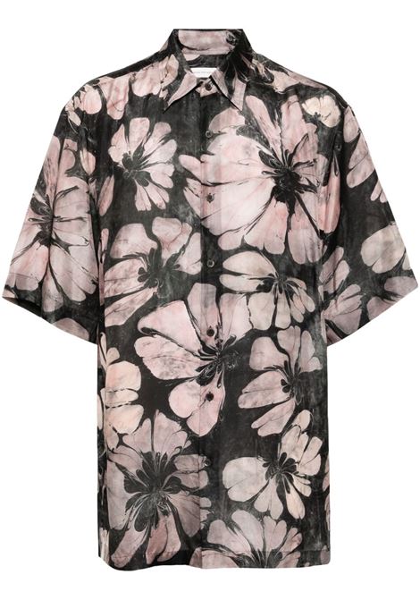 Camicia in seta con stampa floreale cassidye in nero e rosa Dries van noten - uomo